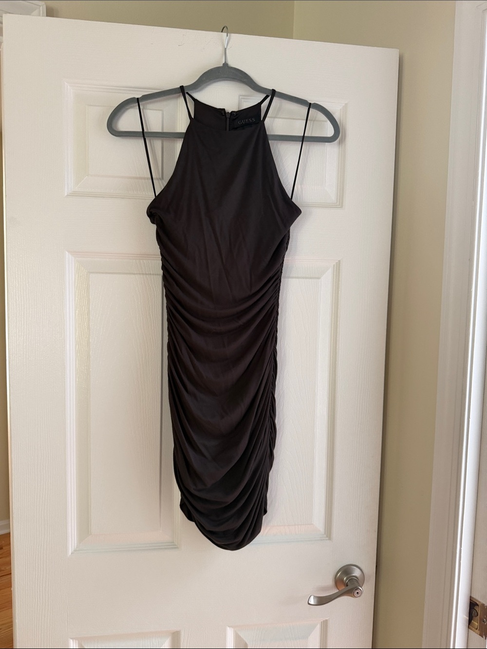 Guess Black Ruched Halter-Style Midi Dress
